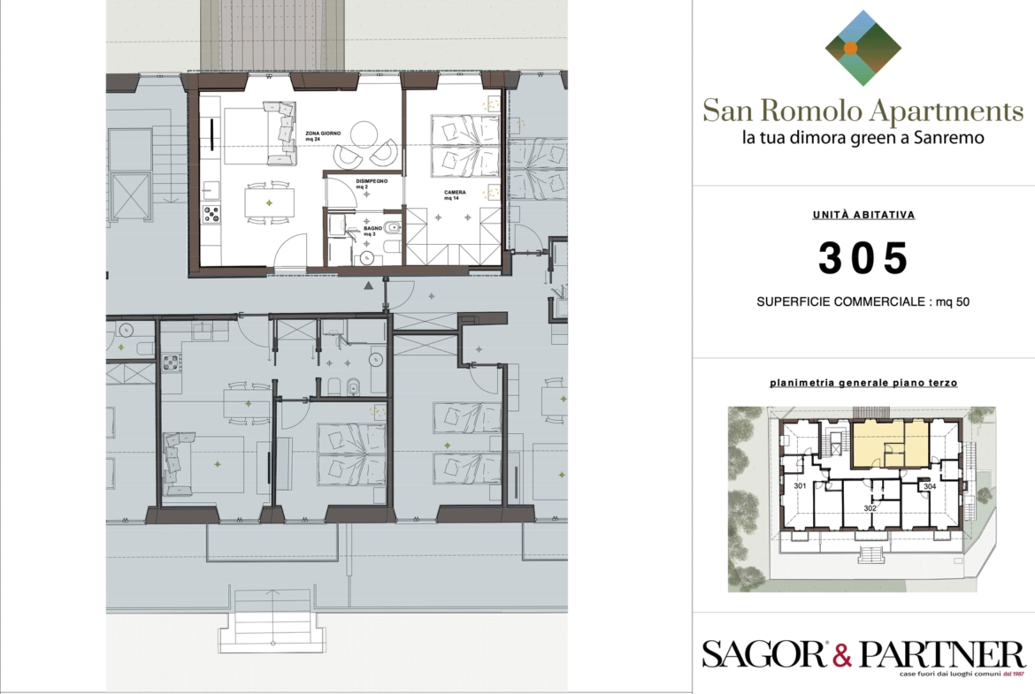 San Romolo Apartments Sanremo | Nuovi Appartamenti Vista Mare, Classe Energetica A, Parco Privato - pianta S305