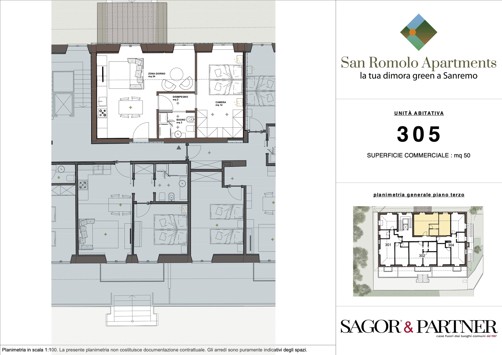 San Romolo Apartments Sanremo | Nuovi Appartamenti Vista Mare, Classe Energetica A, Parco Privato - pianta S305