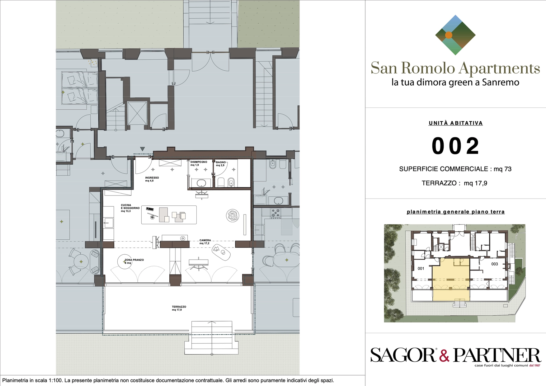 San Romolo Apartments Sanremo | Nuovi Appartamenti Vista Mare, Classe Energetica A, Parco Privato - pianta b002