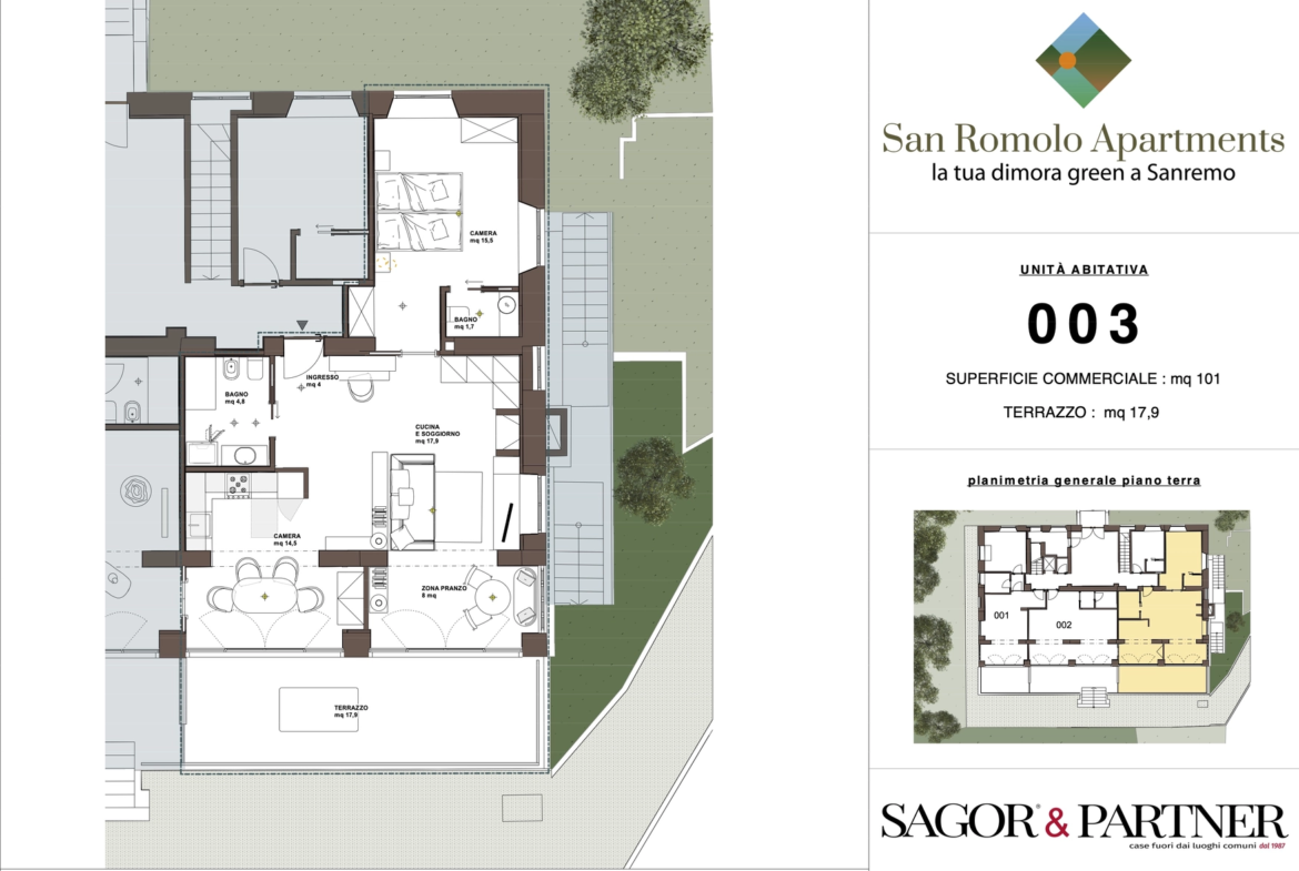 San Romolo Apartments Sanremo | Nuovi Appartamenti Vista Mare, Classe Energetica A, Parco Privato - pianta c003