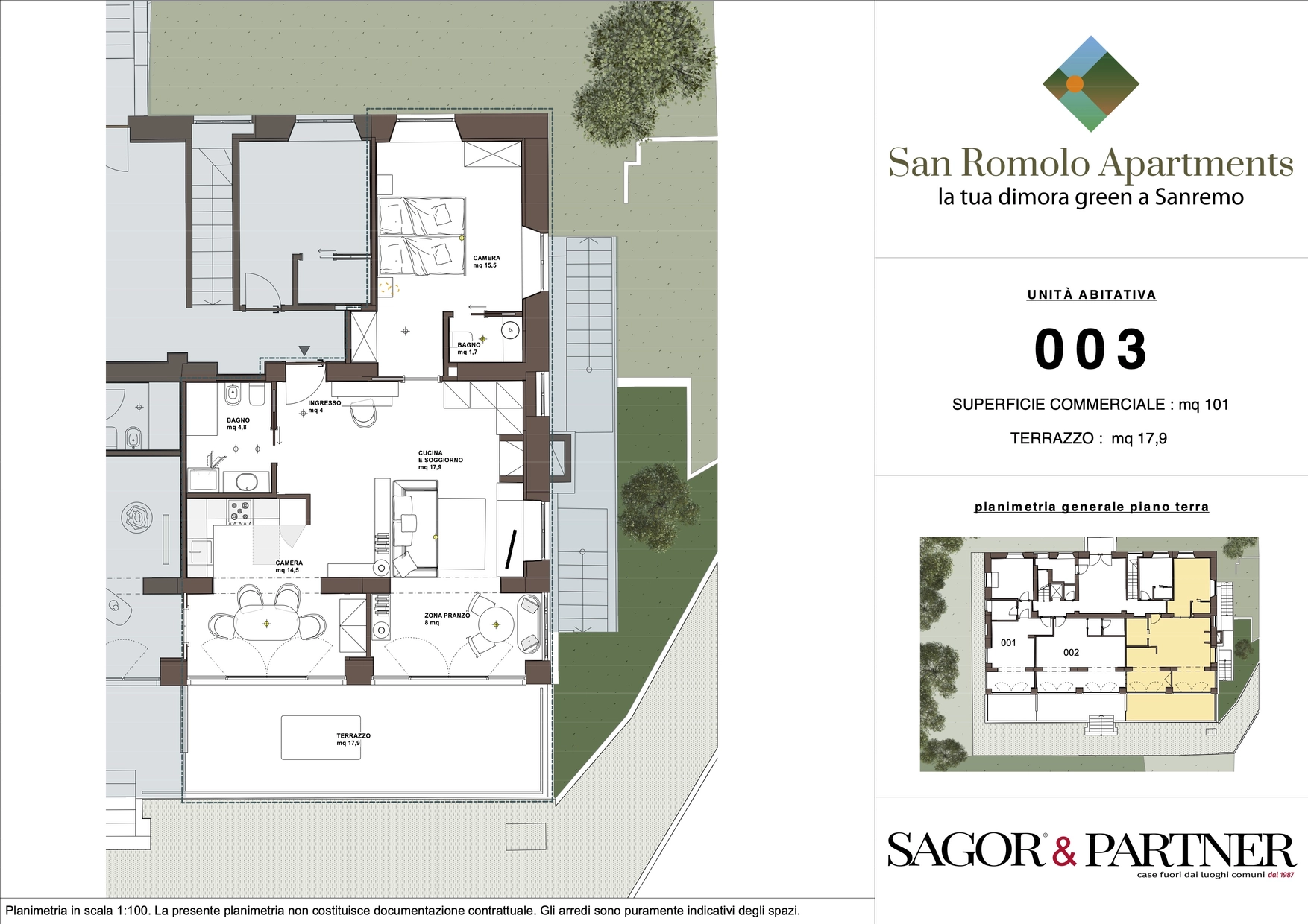 San Romolo Apartments Sanremo | Nuovi Appartamenti Vista Mare, Classe Energetica A, Parco Privato - pianta c003