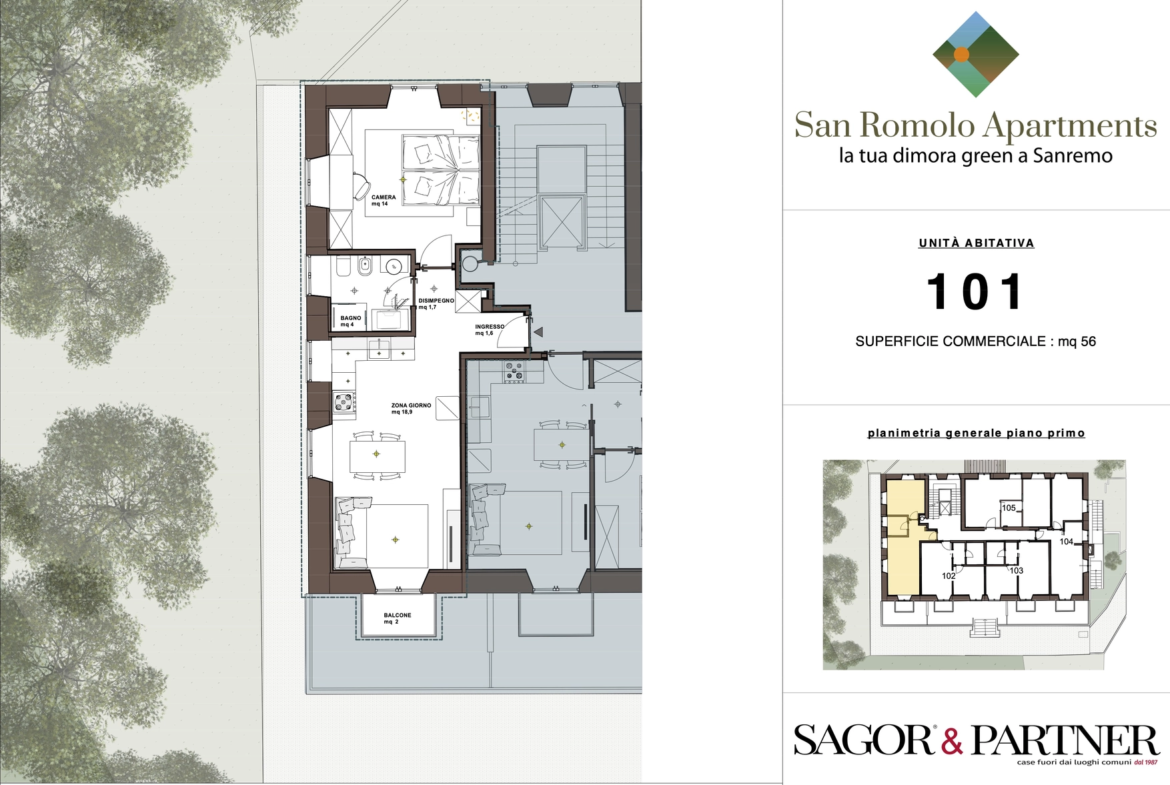 San Romolo Apartments Sanremo | Nuovi Appartamenti Vista Mare, Classe Energetica A, Parco Privato - pianta d101