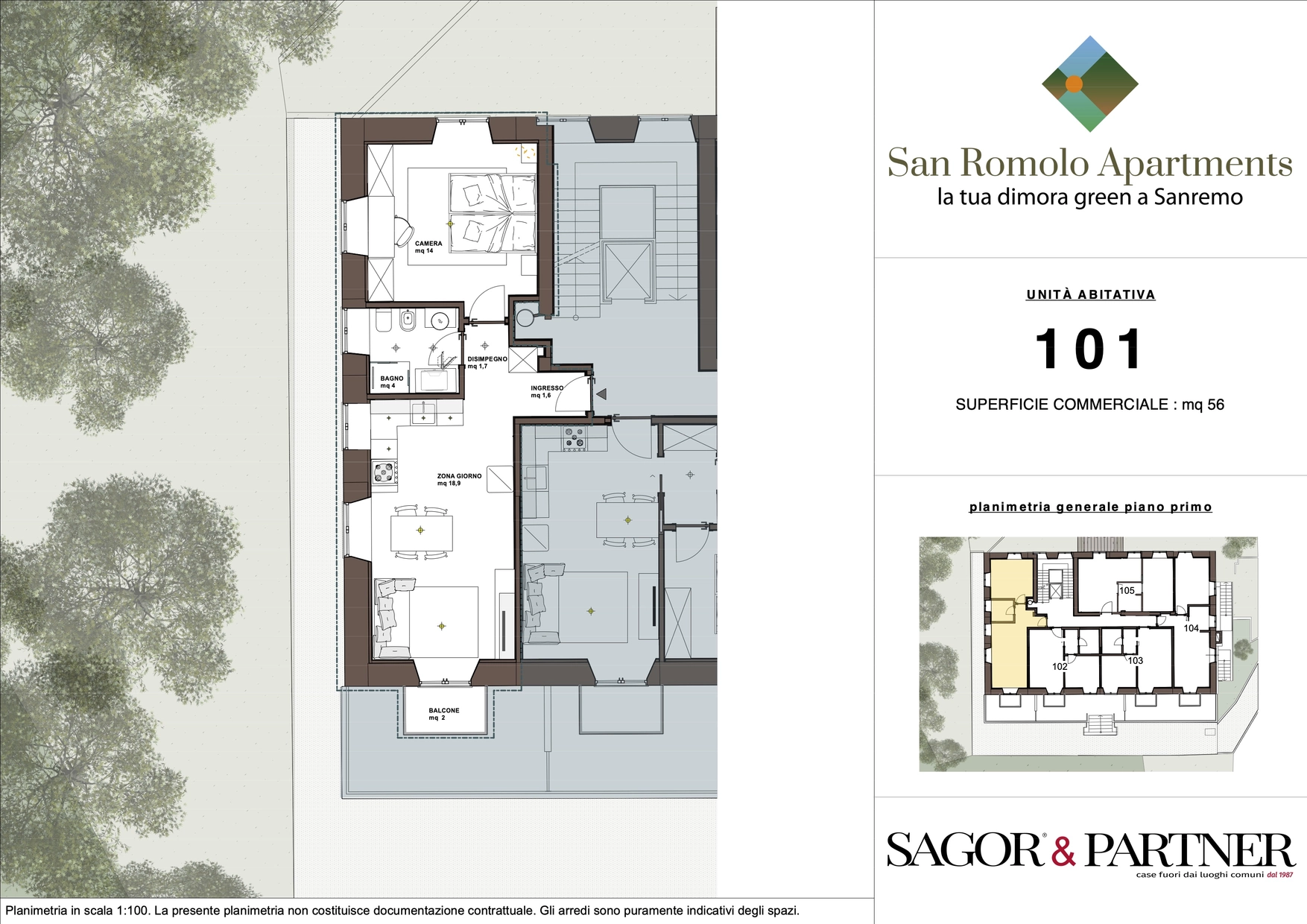 San Romolo Apartments Sanremo | Nuovi Appartamenti Vista Mare, Classe Energetica A, Parco Privato - pianta d101