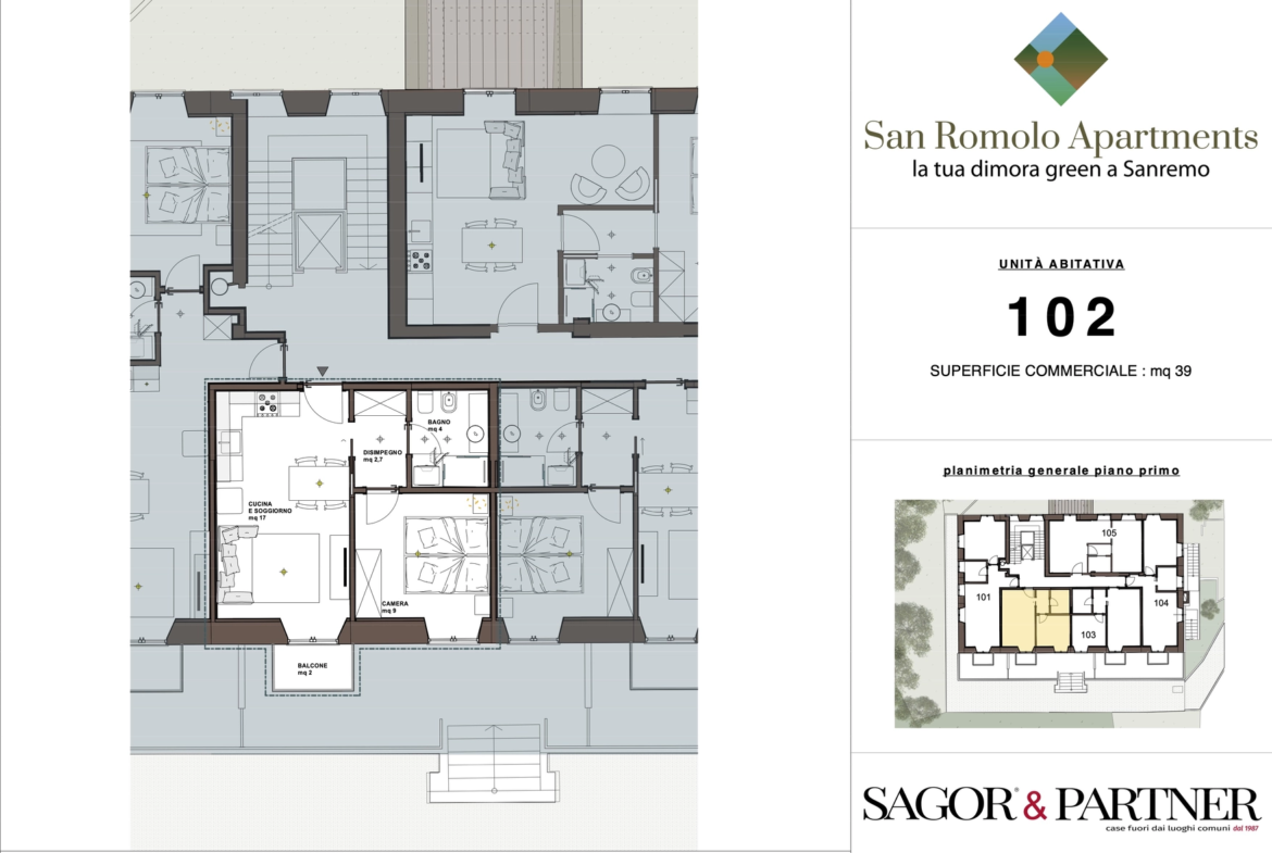 San Romolo Apartments Sanremo | Nuovi Appartamenti Vista Mare, Classe Energetica A, Parco Privato - pianta e102