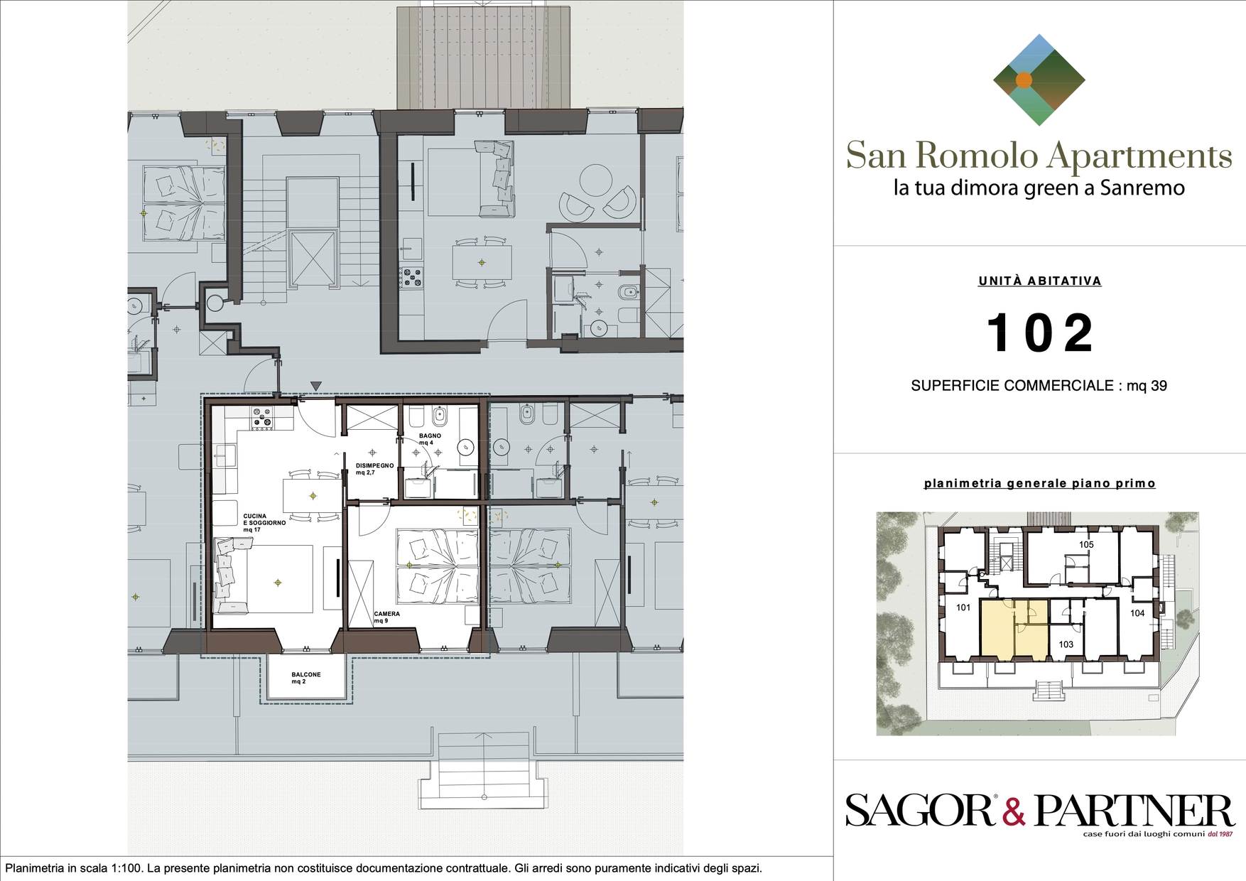 San Romolo Apartments Sanremo | Nuovi Appartamenti Vista Mare, Classe Energetica A, Parco Privato - pianta e102