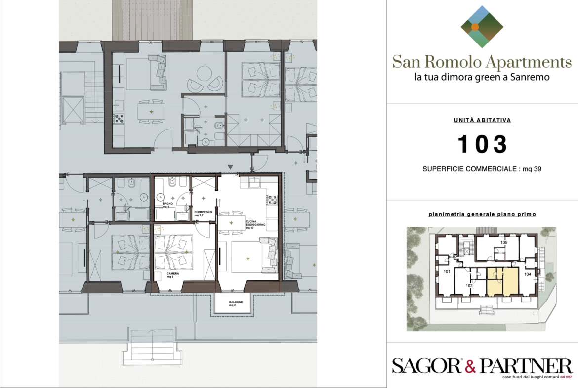 San Romolo Apartments Sanremo | Nuovi Appartamenti Vista Mare, Classe Energetica A, Parco Privato - pianta f103