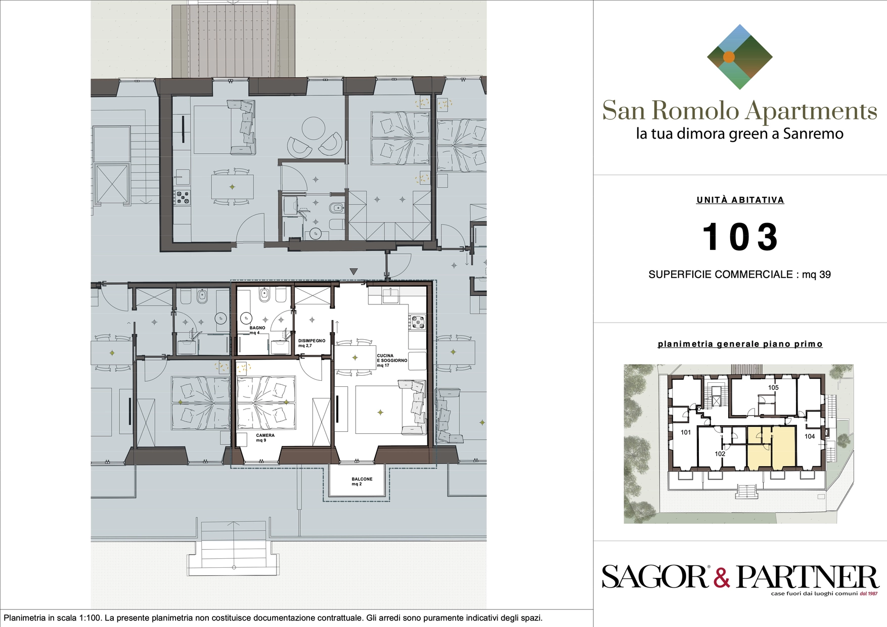 San Romolo Apartments Sanremo | Nuovi Appartamenti Vista Mare, Classe Energetica A, Parco Privato - pianta f103