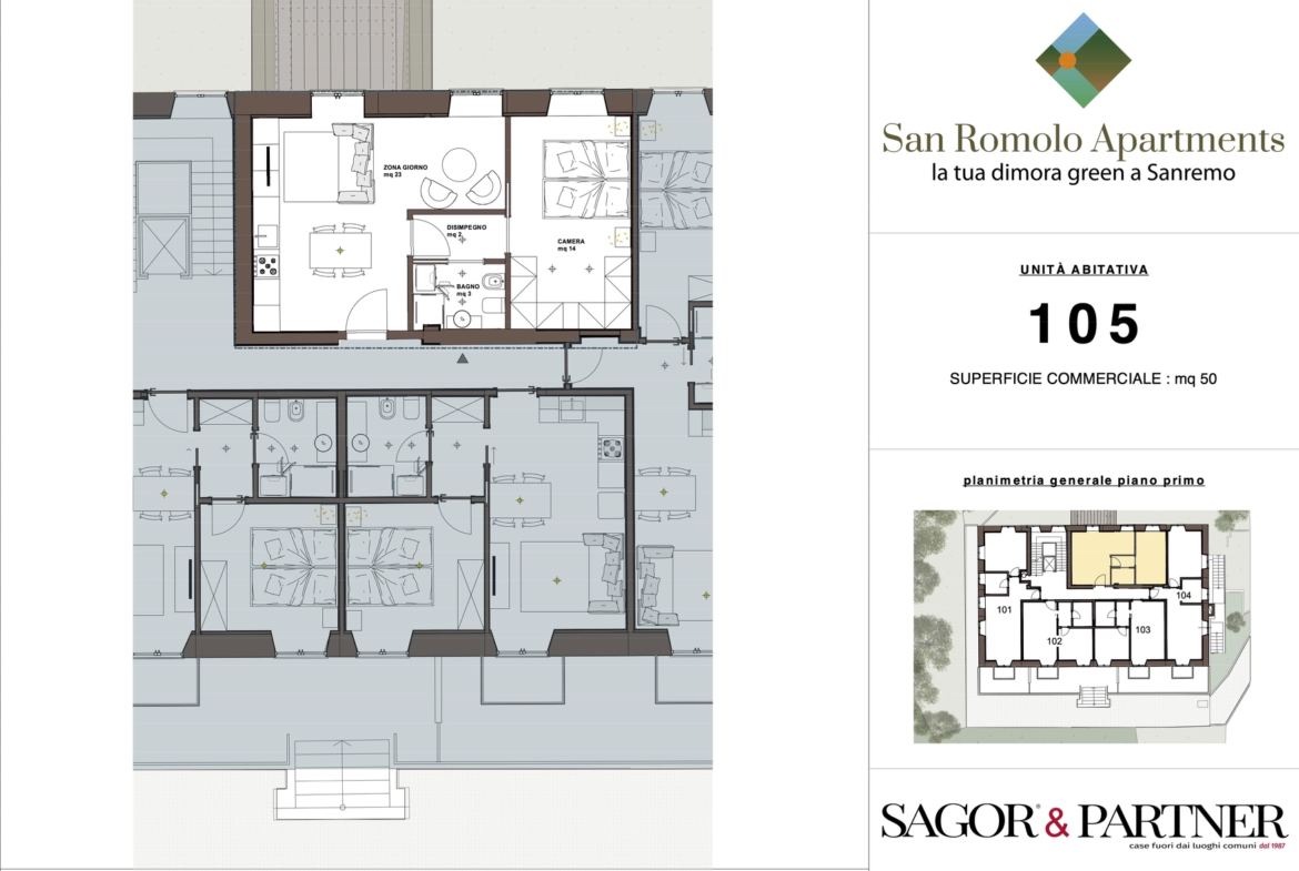 San Romolo Apartments Sanremo | Nuovi Appartamenti Vista Mare, Classe Energetica A, Parco Privato - pianta h105