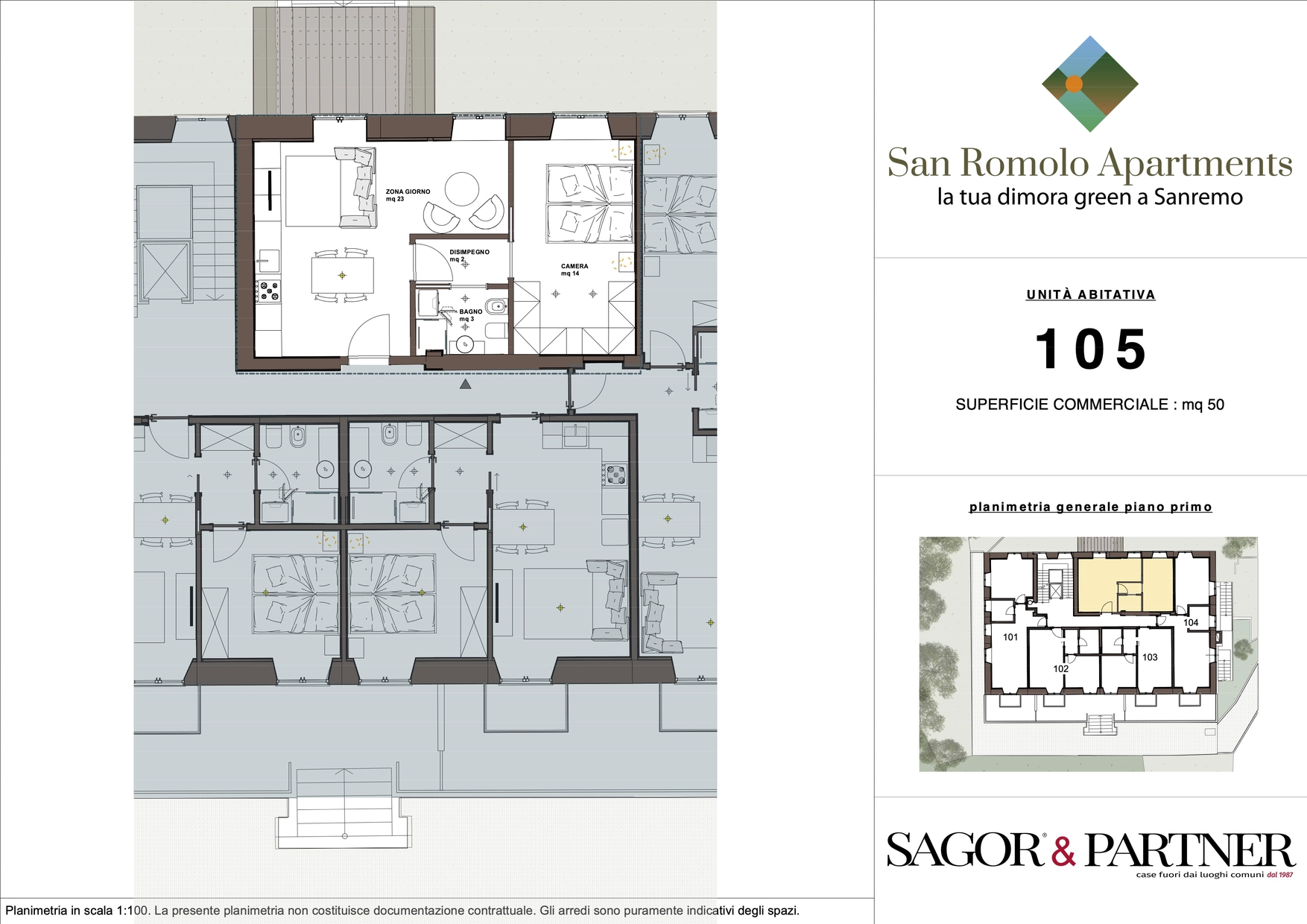 San Romolo Apartments Sanremo | Nuovi Appartamenti Vista Mare, Classe Energetica A, Parco Privato - pianta h105