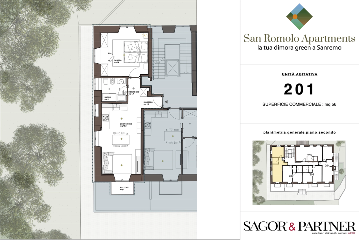 San Romolo Apartments Sanremo | Nuovi Appartamenti Vista Mare, Classe Energetica A, Parco Privato - pianta i201