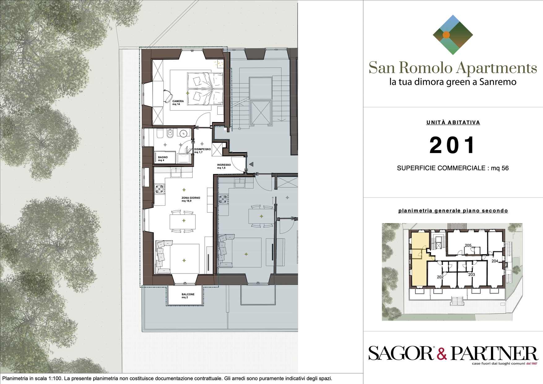 San Romolo Apartments Sanremo | Nuovi Appartamenti Vista Mare, Classe Energetica A, Parco Privato - pianta i201