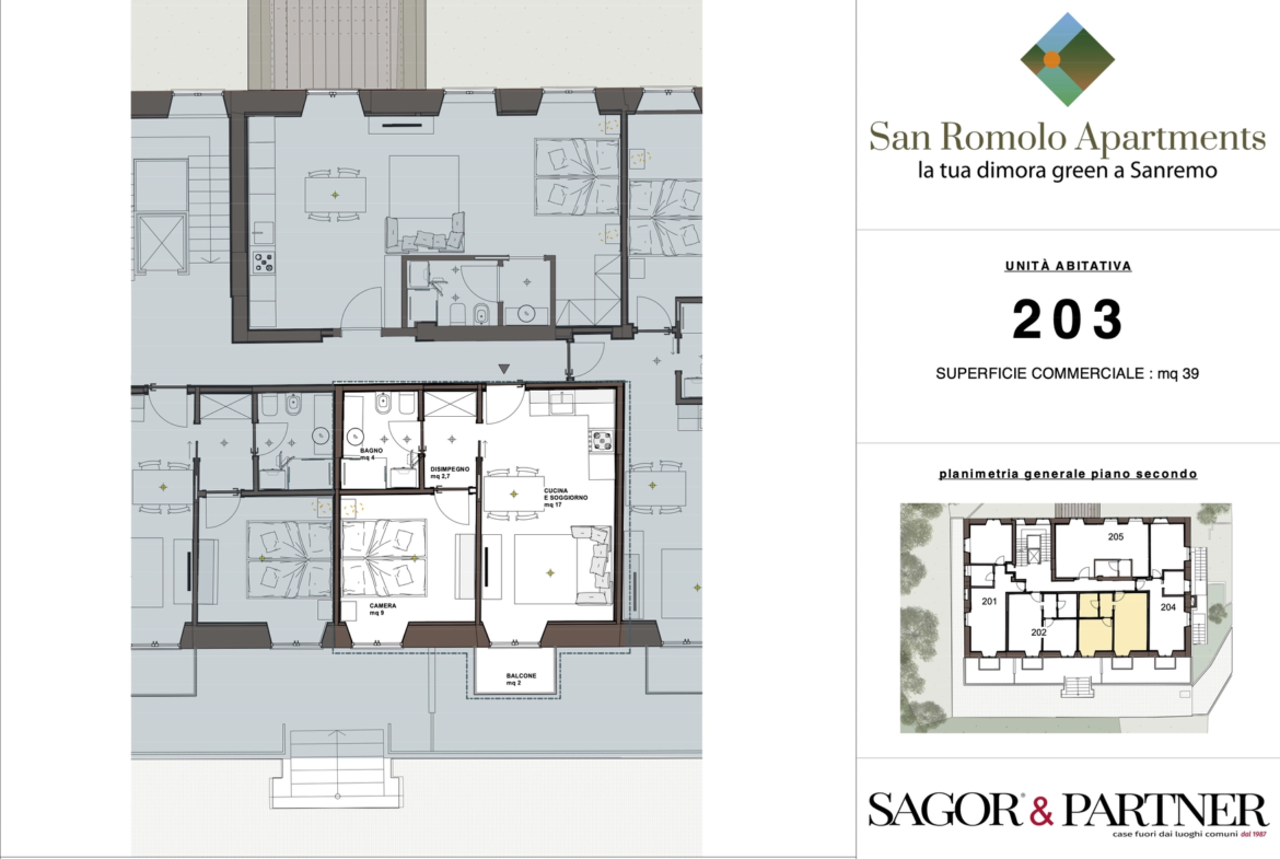 San Romolo Apartments Sanremo | Nuovi Appartamenti Vista Mare, Classe Energetica A, Parco Privato - pianta m203