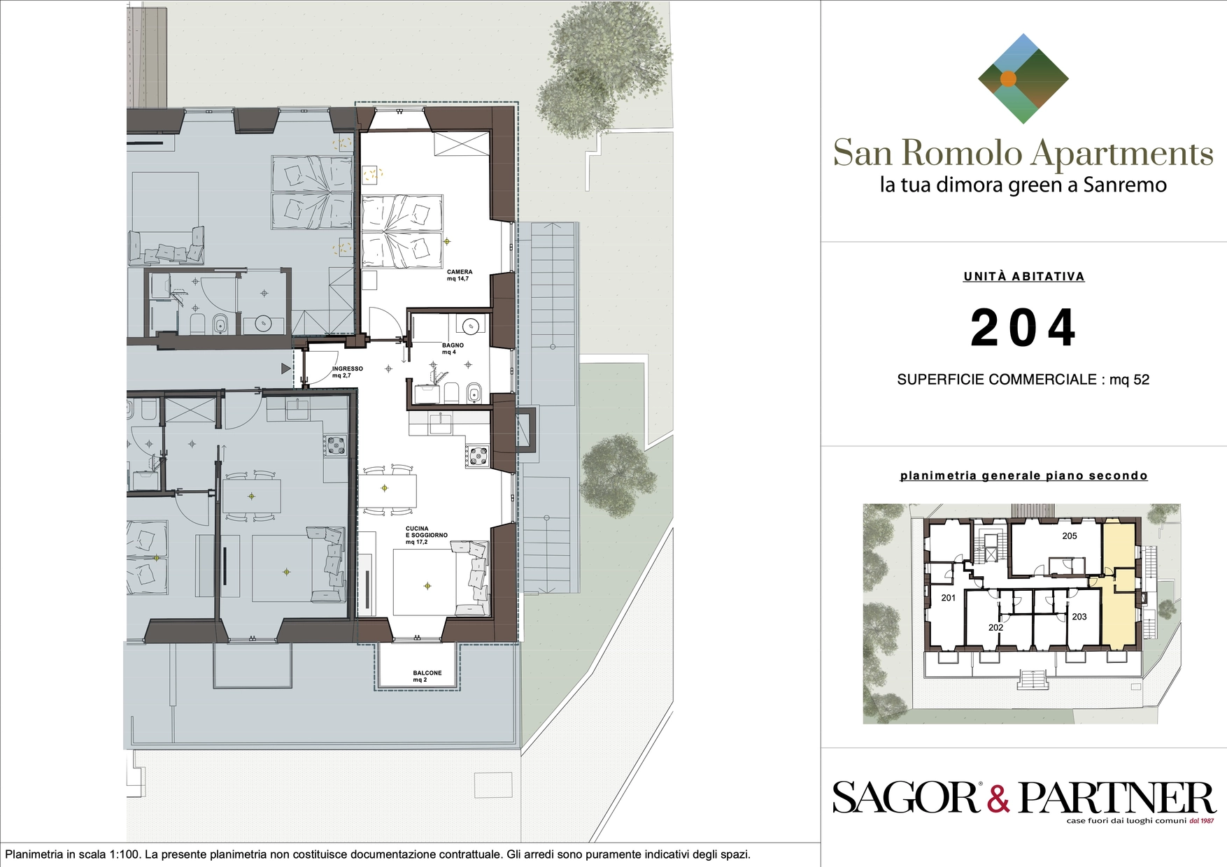 San Romolo Apartments Sanremo | Nuovi Appartamenti Vista Mare, Classe Energetica A, Parco Privato - pianta n204