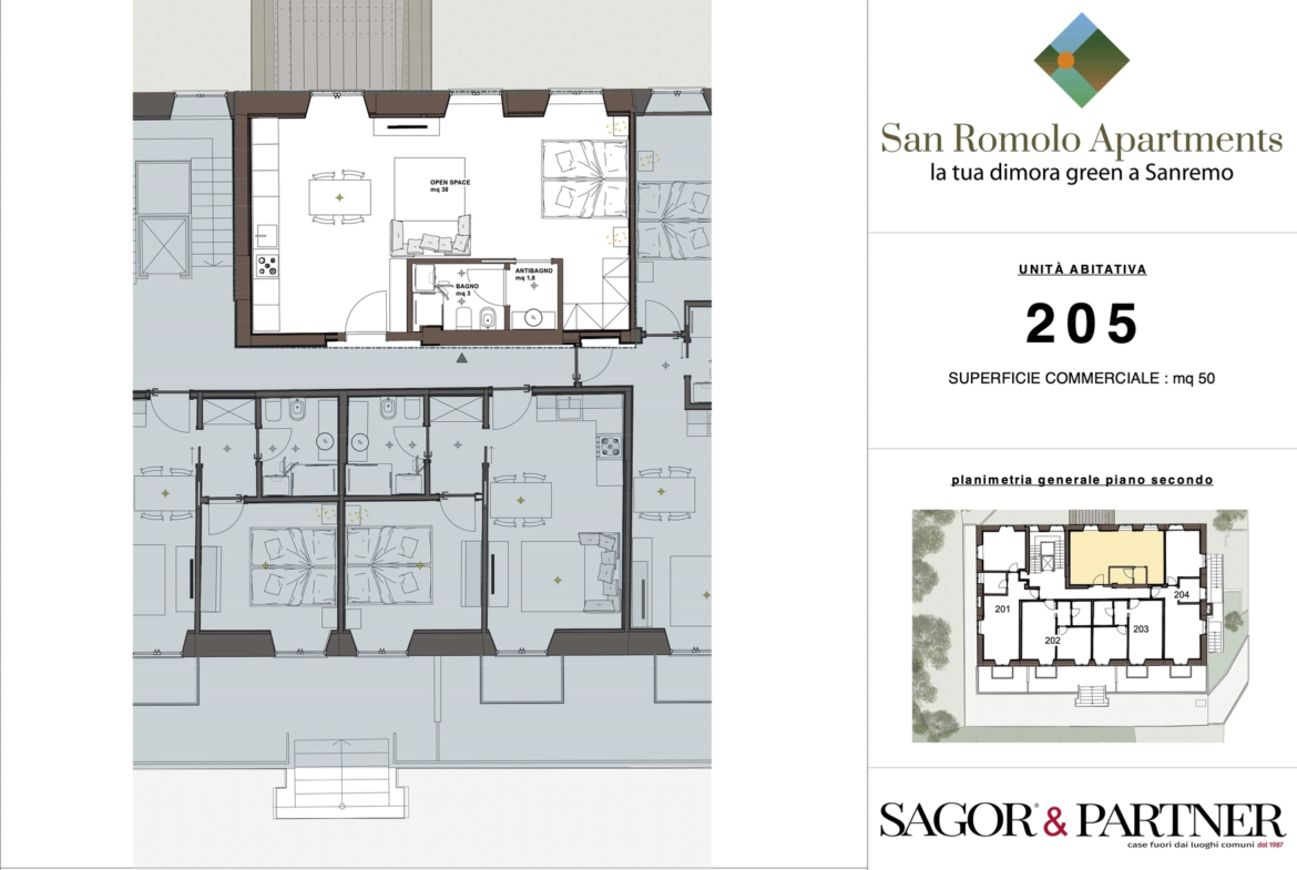 San Romolo Apartments Sanremo | Nuovi Appartamenti Vista Mare, Classe Energetica A, Parco Privato - pianta o205