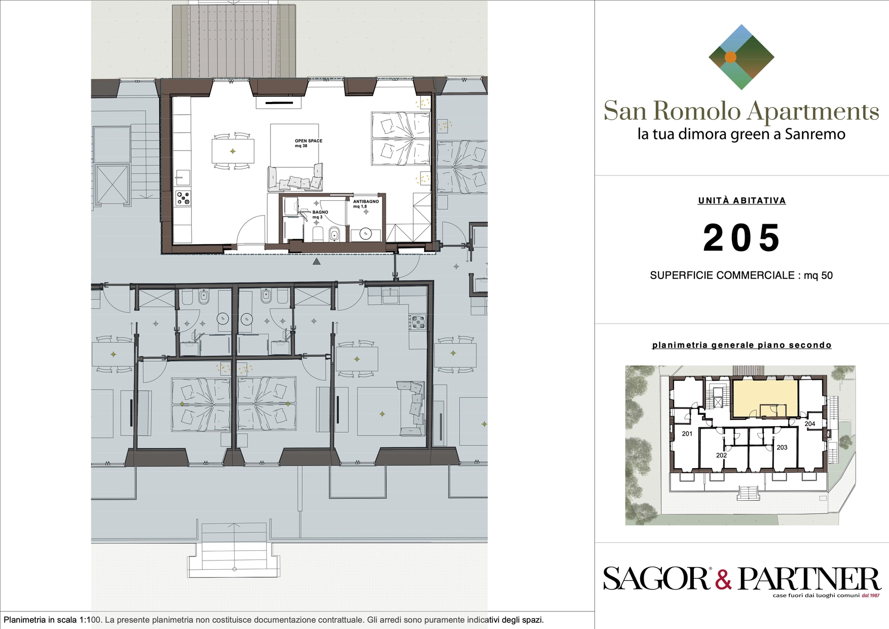 San Romolo Apartments Sanremo | Nuovi Appartamenti Vista Mare, Classe Energetica A, Parco Privato - pianta o205