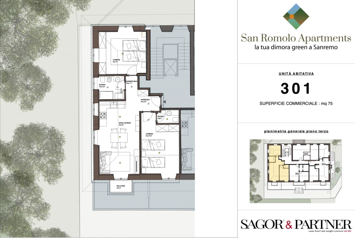 San Romolo Apartments Sanremo | Nuovi Appartamenti Vista Mare, Classe Energetica A, Parco Privato - pianta p301