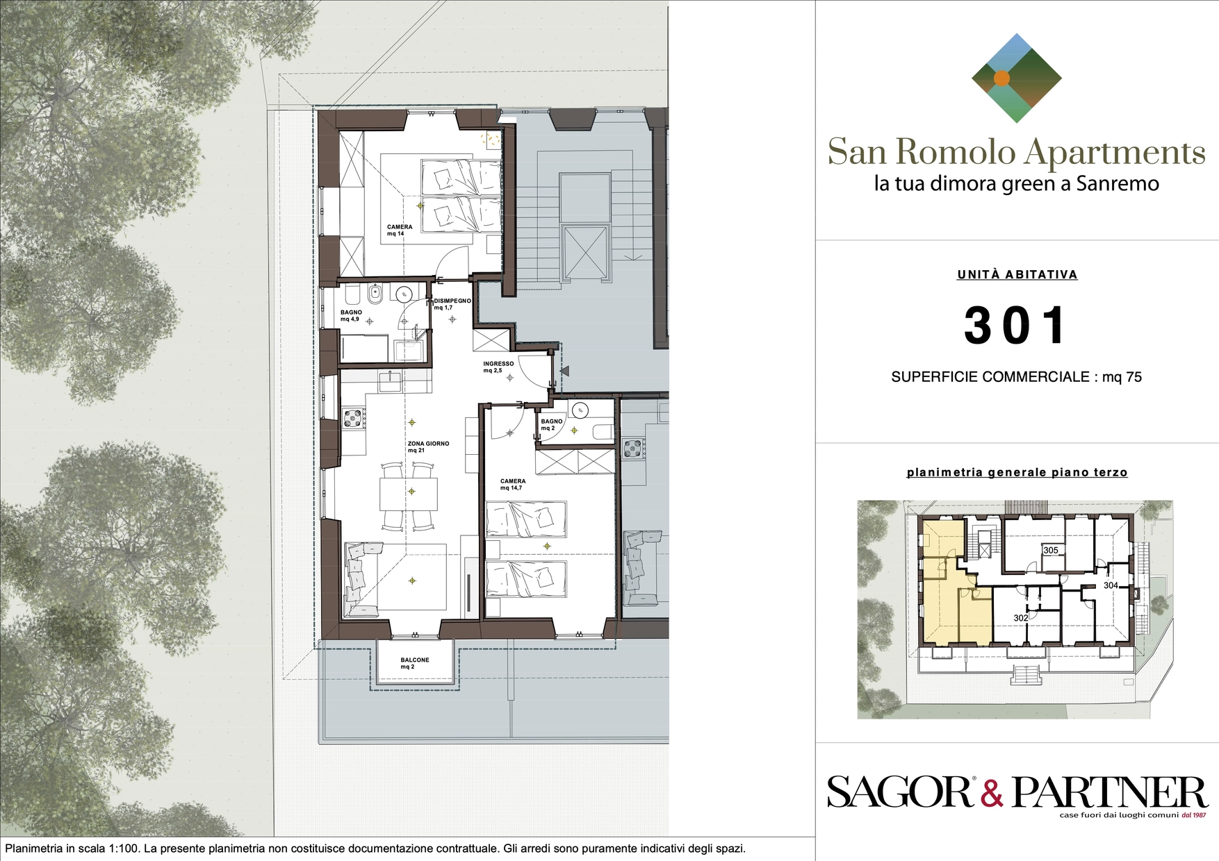 San Romolo Apartments Sanremo | Nuovi Appartamenti Vista Mare, Classe Energetica A, Parco Privato - pianta p301