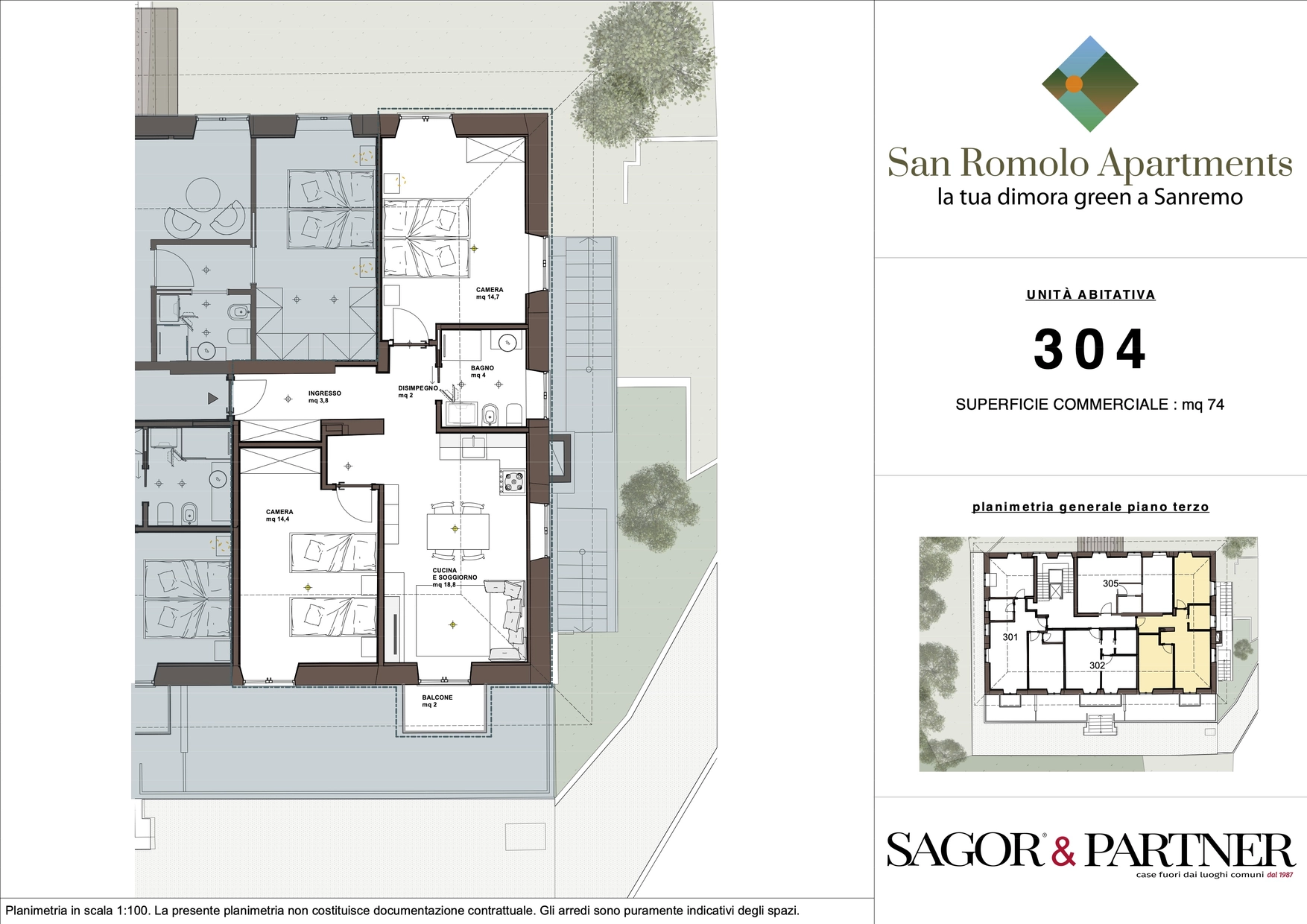 San Romolo Apartments Sanremo | Nuovi Appartamenti Vista Mare, Classe Energetica A, Parco Privato - pianta r304